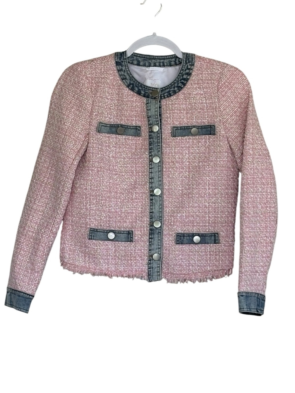 New Ecru Tweed & Denim Button Down Jacket Size XS